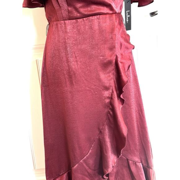 Lulu’s Faux Wrap Dress Burgandy NWT Small Bridal Shower Baby Shower Garden Party - Picture 4 of 9